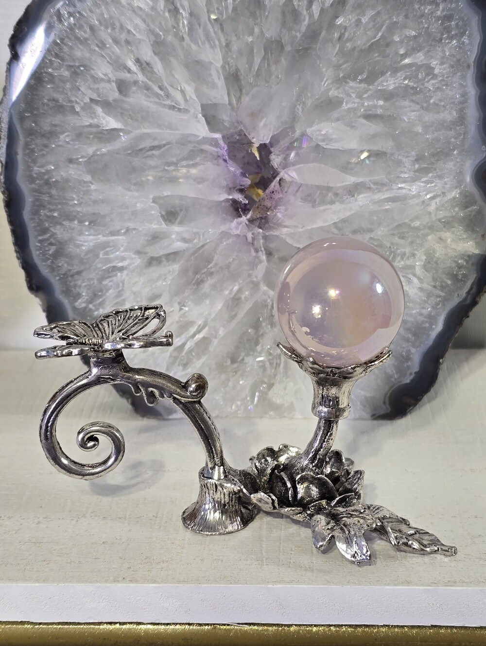 Lotus Butterfly Metal Sphere Holder With Sphere